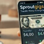 Pessoa utilizando o app Sproutgigs para transferência de dinheiro para Angola.